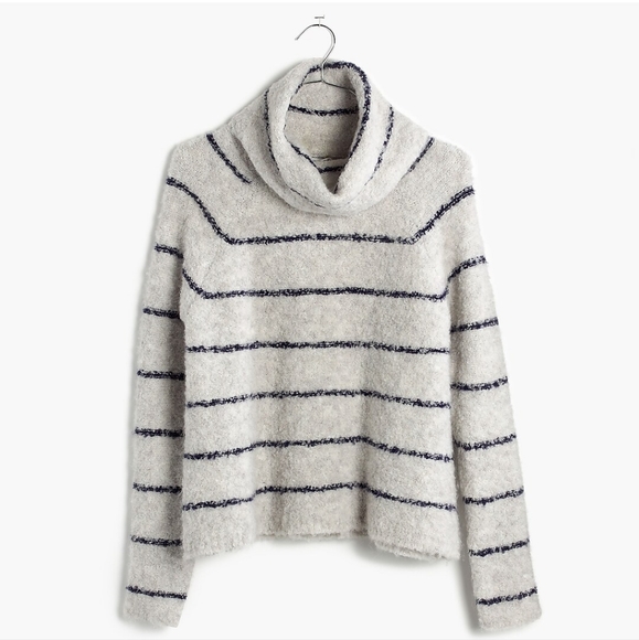 Madewell Grey Boucle Knit Roundtrip Striped Cozy Sweater - Picture 1 of 6